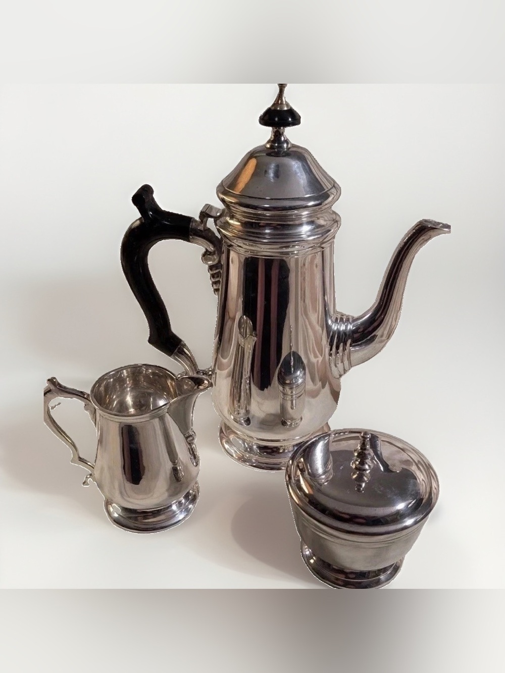 3-Piece Silver Plate Coffee & Tea Service Set | Leonard Co. | Vintage Art Deco